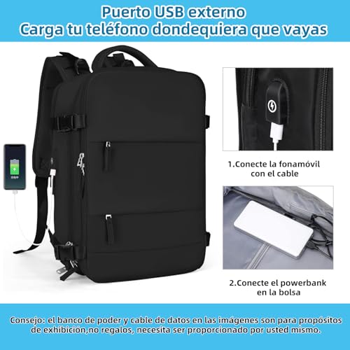 Mochilas de viaje grandes,mochilas de viaje multifuncionales, con Puerto de Carga USB,Mochila de Senderismo,Bolsa de Equipaje de 35L de 15,6 Pulgadas,impermeables,deportes al aire libre