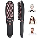 RIOFLY Ionic Hair Straightener Brush Ceramic Hair Beard Straightening Comb - 30s Fast Heating One Key Control + 5 Adjustable Temperatures Reduce Frizz for Women Men Home Travel