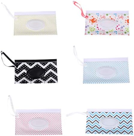 6 Pcs Wet Wipe Pouch Baby Wipe Case Holder Dispenser Refillable Moist Diaper Wet Wipe Clutch Strap Bag Wipes Container (No Wipes In It) - 9.44 x 5.31 Inches (Style 3)