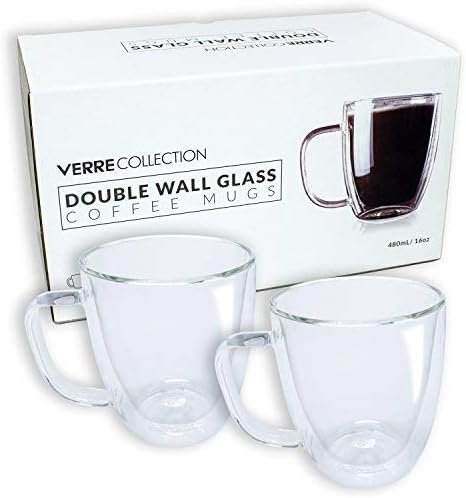 Double Wall Glass Espresso Latte Cappuccino Nespresso Dolce Gusto Mug, Coffee Cup | Set of 2 (16.0 oz)