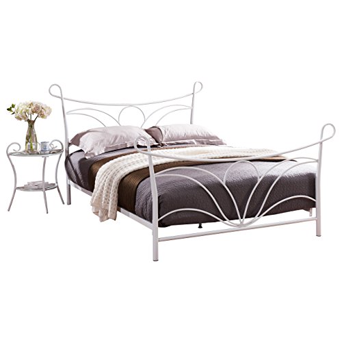 Pilaster Designs - Hammer White Finish Metal Bed & Night Stand, Headboard Footboard Rails & Slats (Queen)