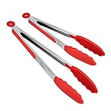 Zhuper Kitchen Tongs, Set Of 2-9,12 Inch, Durable, Non-Slip Grip, Heat Resistant Cooking Tongs With Silicone Tips And Silicone Locking Head. (Pack Of 2) (RED)