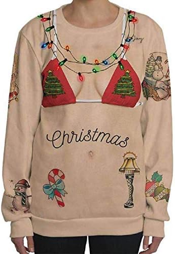 HGWXX7 Women Ugly Christmas 3D Print O Neck Long Sleeve Funny Blouse Tops Pullover Sweatshirt