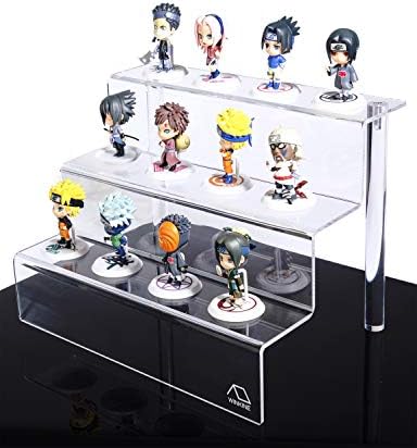 WINKINE Clear Acrylic Riser Display Shelf for Amiibo Funko POP Figures, 3-Tier Cupcakes Stand for Cabinet, Countertops, Table, 9x12 inches