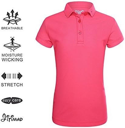 Girls Golf Dri Fit Polo Shirt for Age 5-15, JITIMAO Breathable Performance Short Sleeves T-Shirt Slim Fit,Dark Pink,X-Small / 5-6