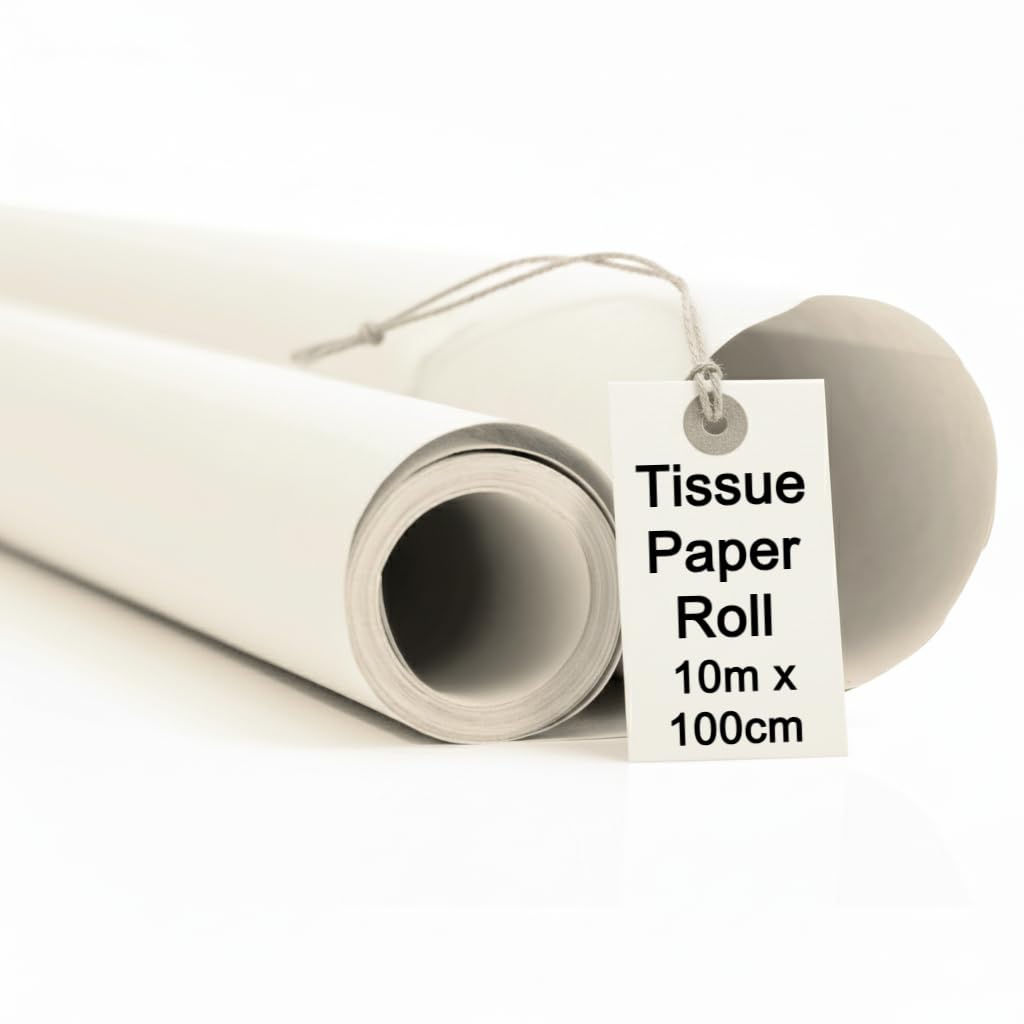 OfficeTree 10m Tissue Paper Roll 100 cm Wide - 20 g/m² - Acid Free White Tissue Paper for Clothes Storage Packaging Wrapping Gifts Crafts Cutting and Sketching