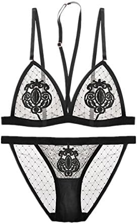 MY AGLAIA Mesh Halther Triangle Bralette and Panty set Bra Underwear for Women