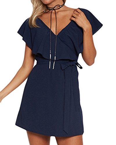 YOINS Kleid Damen Sommer Kurz V-Ausschnitt Schulterfrei Kleider Elegant Strandkleider Minikleid Partykleider – Bild 3