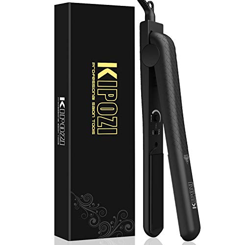 KIPOZI Ceramic Hair Straightener 1 Inch Professional Dual Voltage Flat Iron Travel Flat Iron for Hair with LCD Display Adjustable Temperature, Instant Heat Up, Black 