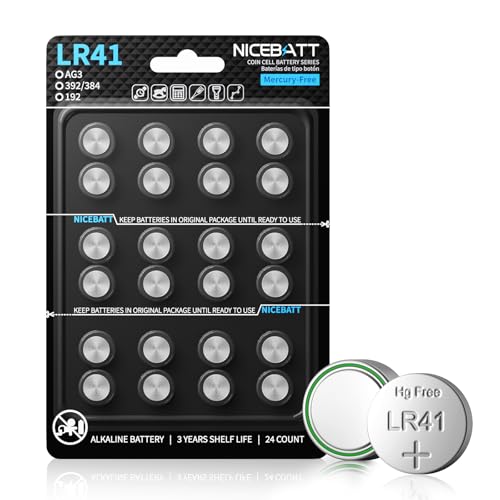 NICEBATT LR41 AG3 Batteries 24 Pack, L736 392 384 192 Premium Alkaline Battery 1.5V Button Coin Cell Batteries for Digital Thermometer etc