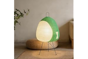 Green Paper Floor Lamp with Washi Shade Rice Paper Lantern Natural Light for Living Room Bedroom Office & Japandi Décor (Gree