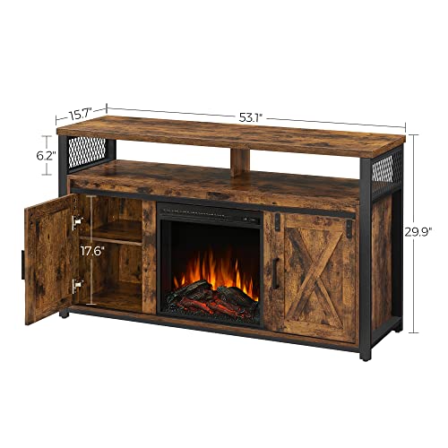 VASAGLE TV with Fireplace, TV Stand for TVs up to 60 Inches, with Barn Doors, Adjustable
