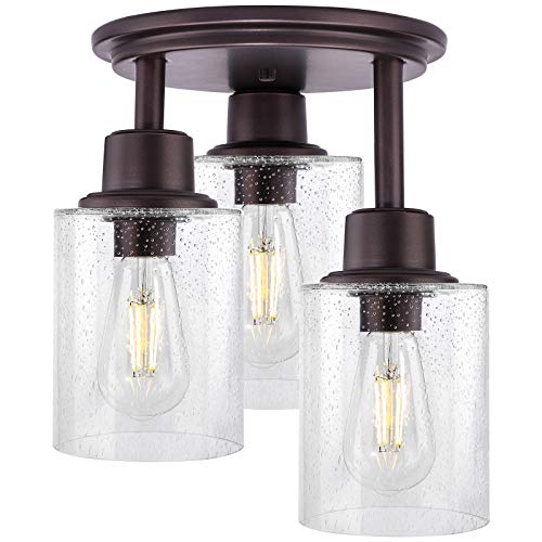 Photo 1 of Semi Flush Mount Ceiling Light, 3-Light Close to Ceiling Light Fixtures, Vintage Oil-Rubbed Bronze Finish Kitchen Light Fixture with Clear Seeded Glass Shade Patriot Lighting for Entryway Porch Foyer
