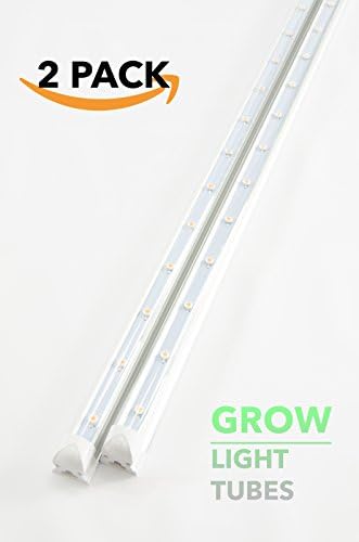GrowPower LED T8 Plant Grow Light Tube Fixture for Hydroponic Indoor Garden Growing, Seeding, Vegetation, or Flowering, Daisy Chain, 4 ft, 2-Pack