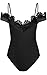 Angashion Women's Spaghetti Strap Floral Lace Jumpsuit Romper Bodysuit,Black,US 2/Tag S