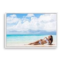 Framed Canvas Wall Art Bikini Beauty and Sea Canvas Prints Home Artwork Decoration for Living Room,Bedroom - 16x24 inches