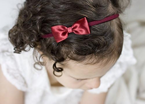 Baby Bow Headband, Small Satin Bow Handmade Headband, Baby to Adult Headband - Golden Beam (Dark Red)