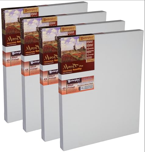 MASTERPIECE Z1MY-2233 Monet Pro 1.5″ Deep Malibu Belgian Linen 12.0 oz Alkyd Oil Primed Stretched Canvas 22″ x 33″ Gray