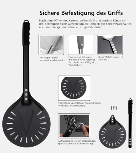 ZUGJOZD Set of perforated pizza peel, anodized aluminum pizza peel with comfortable and removable handles, including 7 and 12 in pizza shovel for turning and transporting pizzas.