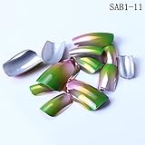 ECBASKET 24 Pcs +1 Pcs Free Glue Full Cover Pink & Changing Green Colors Pre-design French Artificial Tips for ladies
