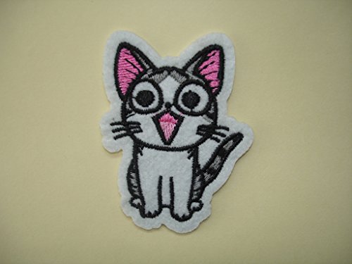 LAUGHING CAT Iron On Patch * Lot of 2 small pieces * Fabric Applique Kitty Motif Decal 2.5 x 1.9 inches (6.5 x 4.5 cm)