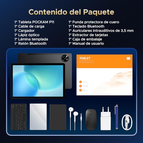 P11 Tablet Android 16, Tablet 11 Pulgadas con 48GB RAM+128GB ROM/TF 2TB, 8800mAh, Tablets Android con 90Hz Display, T7250 Octa-Core, 13MP+5MP, Gemini AI, Widevine L1, Face ID, Teclado, Lapiz, Negro
