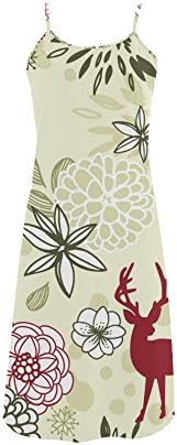 Women's Christmas Mistletoe Holly and Reindeer Polyester Casual Slip Dress