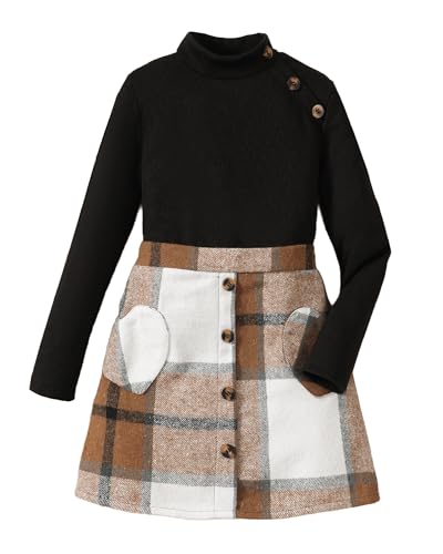YOURUIKEY Cute Clothes for Girls Fall Winter Kids 2 Piece Outfits Sweater Plaid Skirt Tween Girls Clothing Dresses Set 8-12