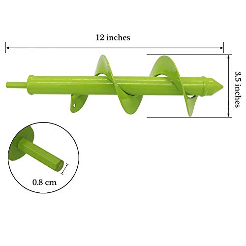 Auger Drill Bit 3.5" X 12" Non-Slip Flower Bulb Auger Rust - Post or Umbrella Hole Digger for Hex Drive Drill Garden Grass Plug Plant, Green