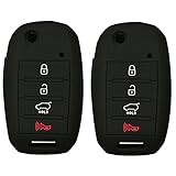 2Pcs Coolbestda Silicone 4buttons Flip Key Fob Remote Skin Cover Protector Keyless Entry Case for Kia Sorento Sportage Rio Soul Forte Optima Carens Black （Not Fit Smart Key Fob）