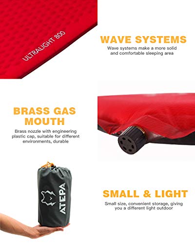ATEPA Premium Compact Camping Pad Self Inflating Lightweight Sleeping Mat for Backpacking Hiking, TPU Coating, Comfortable, 1.4 Inch Thickness, Red - Thumbnail 4