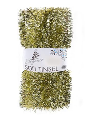50ft Tinsel Garland For Christmas Tree Decorating 15 Metres of Sparkly Metallic Xmas Foil Extra Long for Stairs or Crafts (Gold)