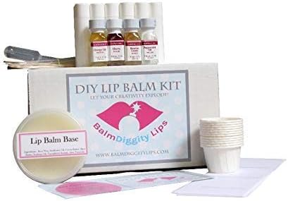 BalmDiggity Lips Ultimate DIY Lip Balm Kit | Everything You Need for 12 Tubes Melt & Pour Balm Base 4 Flavor Oils Labels Mixing Cups Droppers & More! Easy - No Hassle - 12 Lip Balms For Healthy Lips