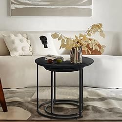 Black Marble Nesting Coffee Table for Small Place