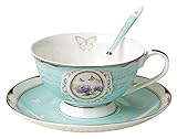 Jusalpha® Vintage Blue Bone China Teacup Spoon and Saucer Set TCS05