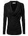 Doublju Soft Knit Cowl Neck Blouse Top for Women with Plus Size (Made in USA) Black Large