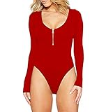 Dellytop Women Sexy Scoop Neck Long Sleeve Zipper Bodysuit Tops Stretchy Romper Jumpsuit Playsuit