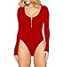 Dellytop Women Sexy Scoop Neck Long Sleeve Zipper Bodysuit Tops Stretchy Romper Jumpsuit Playsuit