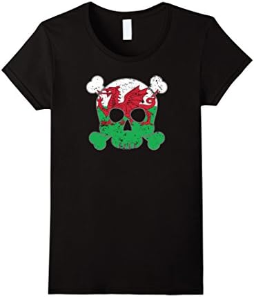 Womens Wales Flag Skull T Shirts Skull Tee Shirt XL Black