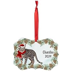 Fawn Spotted Tabby Savannah Cat Christmas Ornament