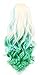 Bopocoko Long Curly Hair Wigs for Women Beige/Light Green Wig with Bangs BU036C