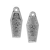 Silver Plated Pewter Dia De Los Muertos Coffin Pendant Charm 26mm (1)