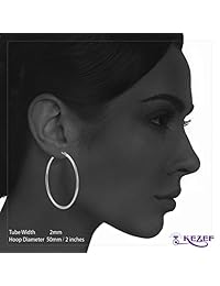 Kezef Creations Sterling Silver Polished Round Tube Hoop Earrings 2mm - Secure Click top Closure