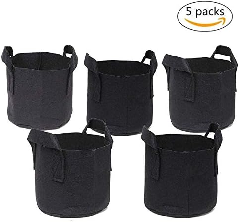 VCjuice 5 packs 5 Gallon Garden Fabric Grow Bags, H25D30cm Felt Breathable Pots Planters Root Pouch Black with Handles