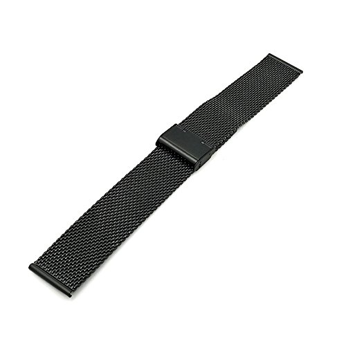 Milanese Mesh Stainless Steel Strap with Hook Buckle 22mm Classic Polished Silver Watch Band - Black - Thumbnail 2