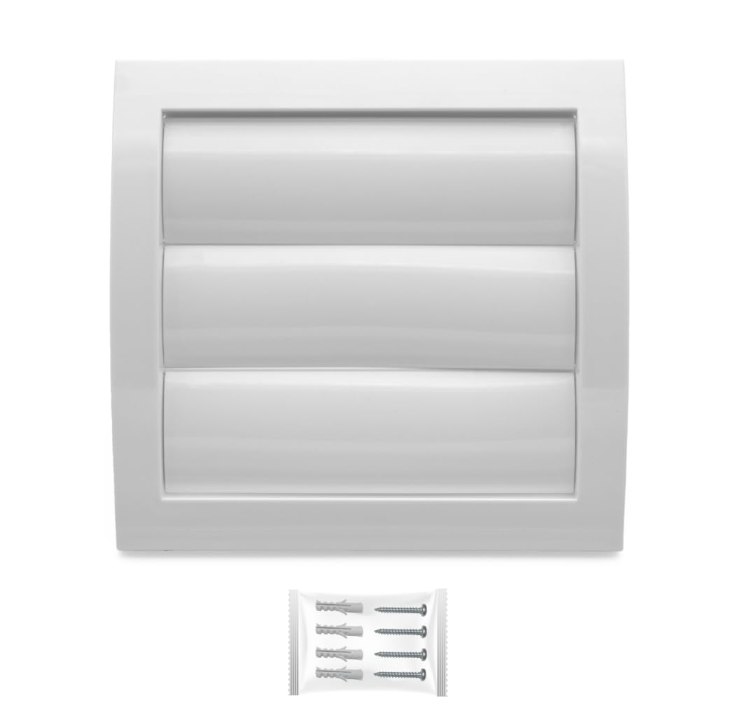 H&C VENT White Ventilation Gravity Grille 153mm with 100mm 4 inch connector│ Air Vent Covers with Flaps and Insect Protection │ Extractor Cover for Duct Pipe, Wall, Window │ Inside and Outside use
