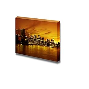 Canvas Prints Wall Art - Brooklyn Bridge and Manhattan at Sunset, New York | Modern Wall Decor/Home Decoration Stretched Gallery Canvas Wrap Giclee Print. Ready to Hang - 12" x 18"