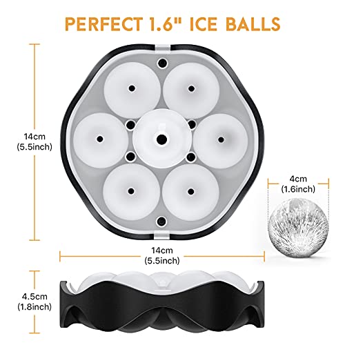 Silicone Sphere Ice Ball Maker, Ice Cube Tray-Easy Release & Flexible 7-Ice Ball Molds,design with Folding Funnel for Whiskey,Cocktails,Bourbon,Reusable and BPA free