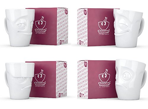 FIFTYEIGHT PRODUCTS Set of 4 Mugs | Grummelig | Messy | Funky | Mugs | White | Approx. 350 ml