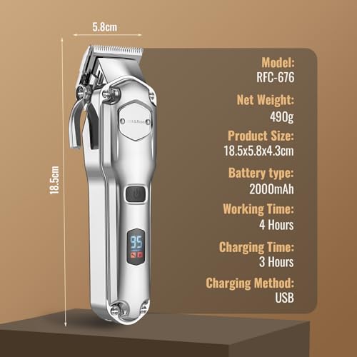 Jack&Rose Hair Clippers Men, Cordless Hair Clippers, Clippers for Men Haircut, Barber Clippers, Professional Hair Trimmer Shaver with LED Display, IPX7 Waterproof
